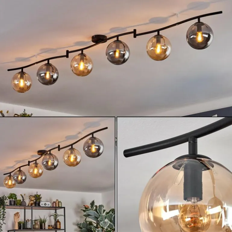 Gastor Plafonnier, Boule lumineuse Ambre, Fumé, 6 lumières