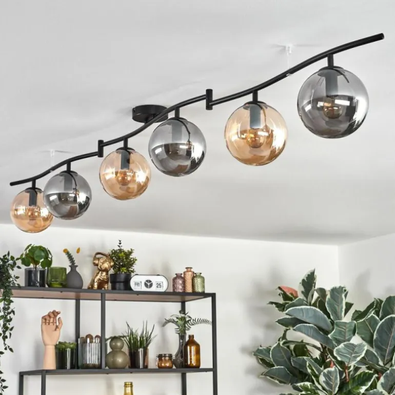 Gastor Plafonnier, Boule lumineuse Ambre, Fumé, 6 lumières
