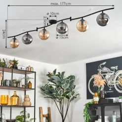 Gastor Plafonnier, Boule lumineuse Ambre, Fumé, 6 lumières