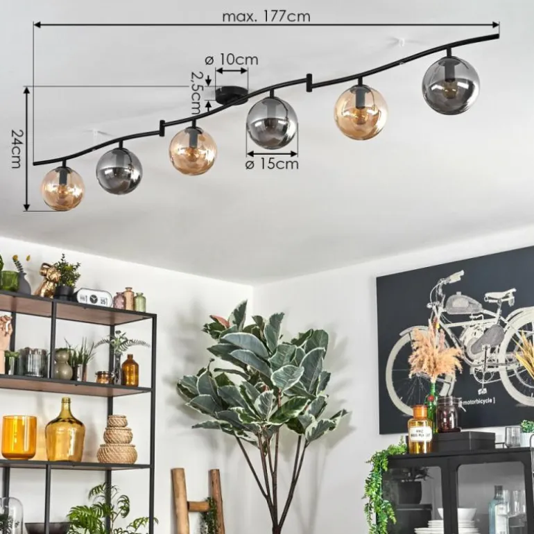 Gastor Plafonnier, Boule lumineuse Ambre, Fumé, 6 lumières