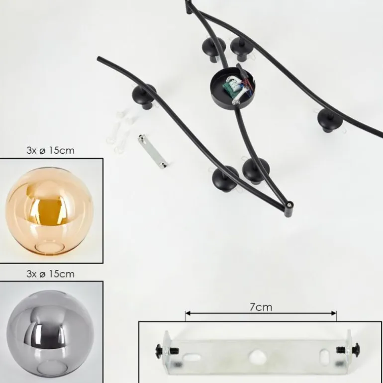 Gastor Plafonnier, Boule lumineuse Ambre, Fumé, 6 lumières