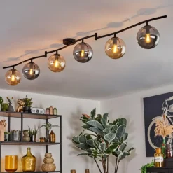 Gastor Plafonnier, Boule lumineuse Ambre, Fumé, 6 lumières