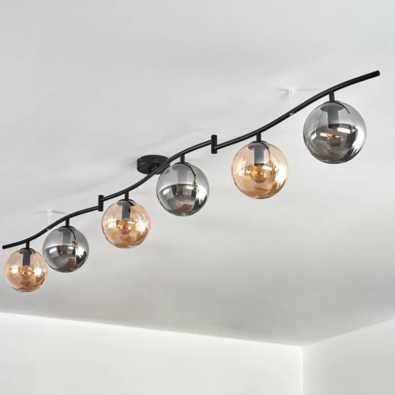 Gastor Plafonnier, Boule lumineuse Ambre, Fumé, 6 lumières