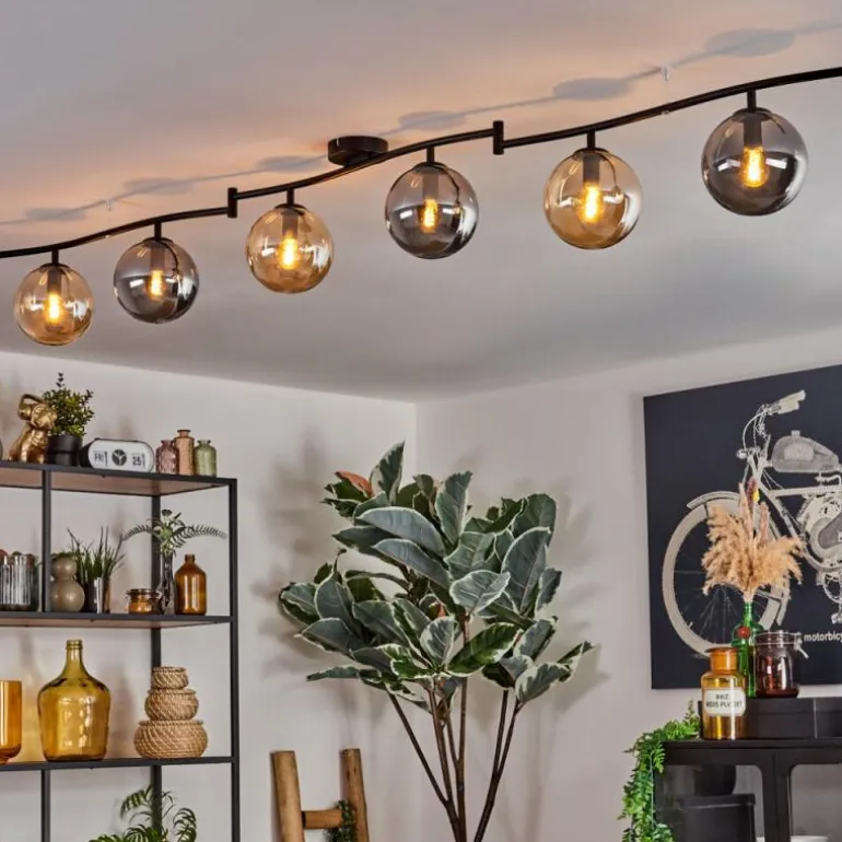 Gastor Plafonnier, Boule lumineuse Ambre, Fumé, 6 lumières