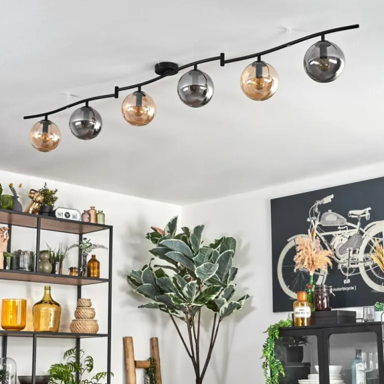 Gastor Plafonnier, Boule lumineuse Ambre, Fumé, 6 lumières