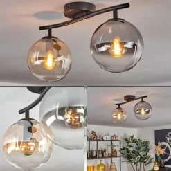 Gastor Plafonnier, Boule lumineuse Ambre, Clair, Fumé, 2 lumières