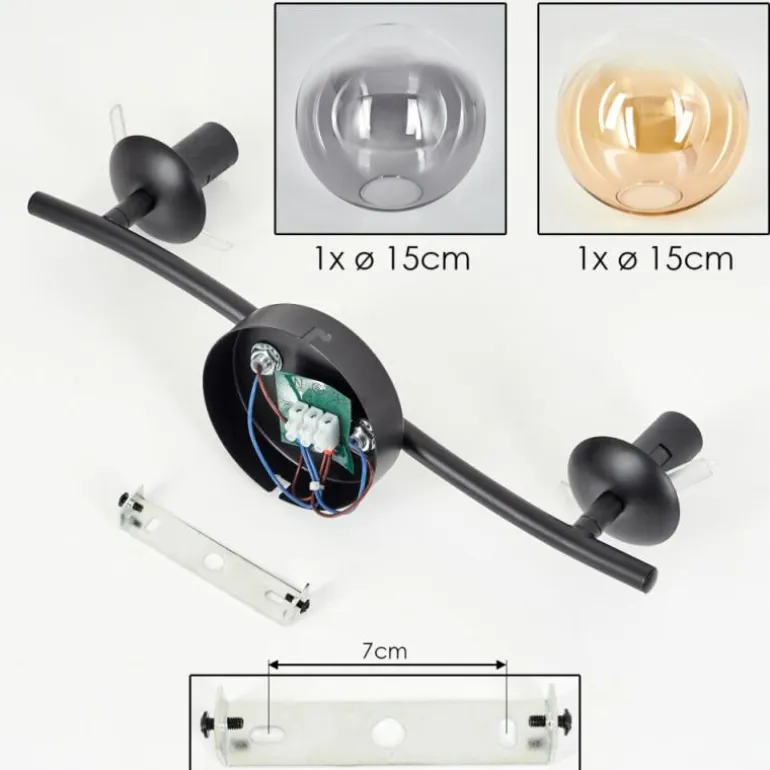 Gastor Plafonnier, Boule lumineuse Ambre, Clair, Fumé, 2 lumières