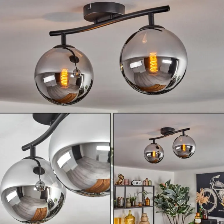 Gastor Plafonnier, Boule lumineuse Chrome, Fumé, 2 lumières