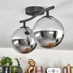 Gastor Plafonnier, Boule lumineuse Chrome, Fumé, 2 lumières
