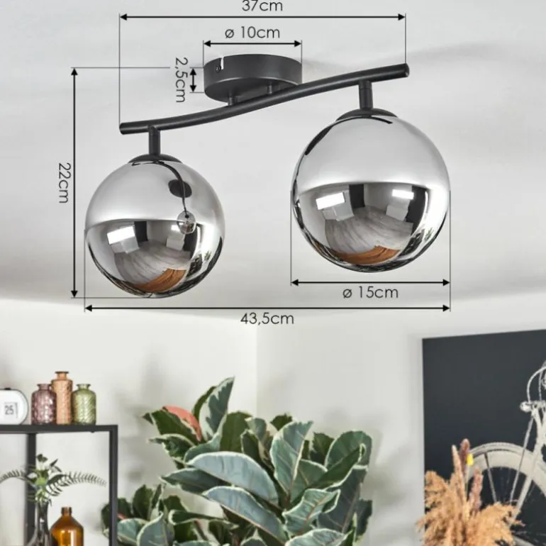 Gastor Plafonnier, Boule lumineuse Chrome, Fumé, 2 lumières