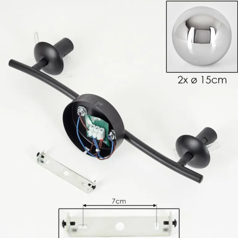 Gastor Plafonnier, Boule lumineuse Chrome, Fumé, 2 lumières