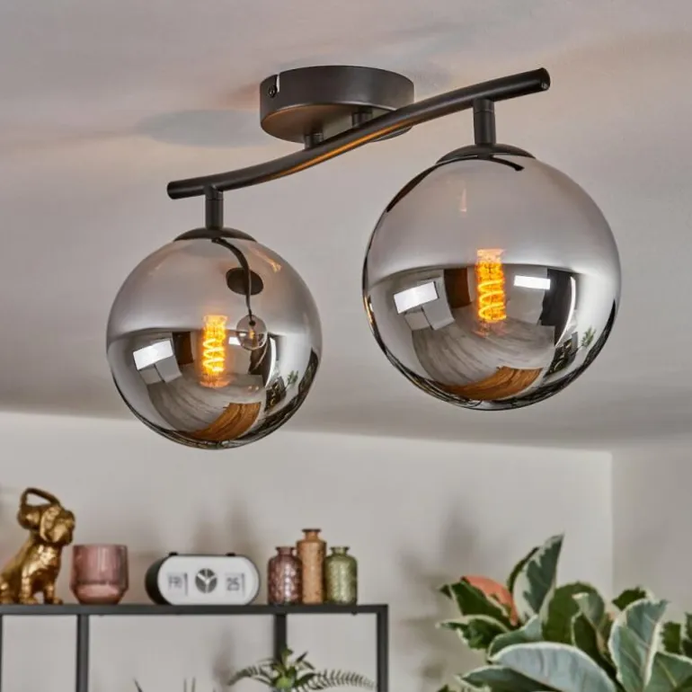 Gastor Plafonnier, Boule lumineuse Chrome, Fumé, 2 lumières