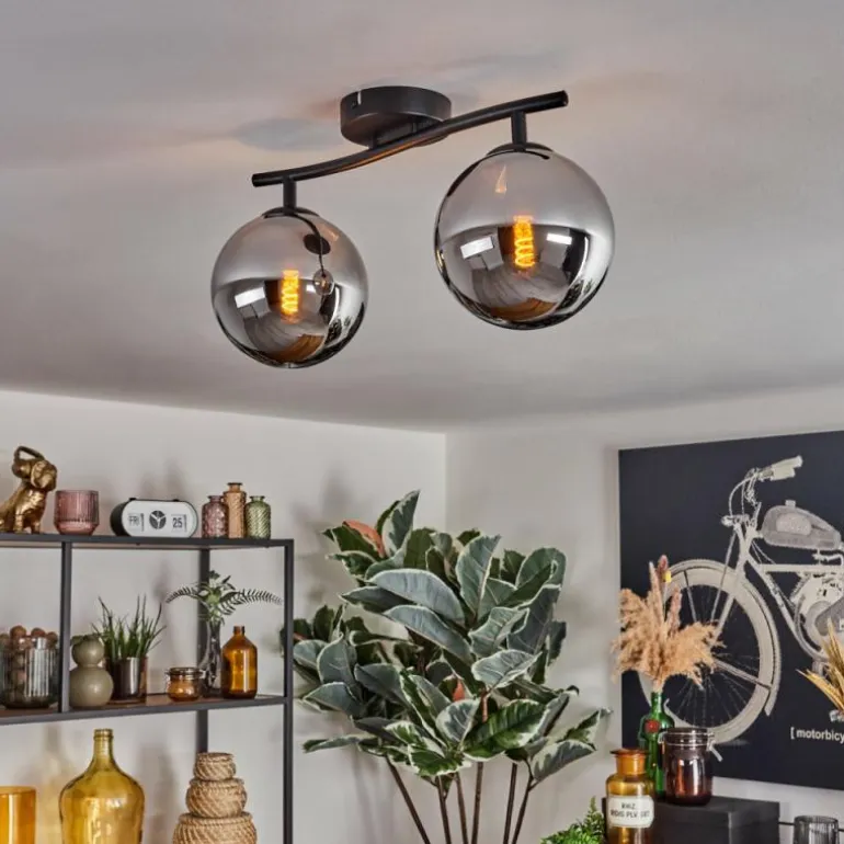 Gastor Plafonnier, Boule lumineuse Chrome, Fumé, 2 lumières