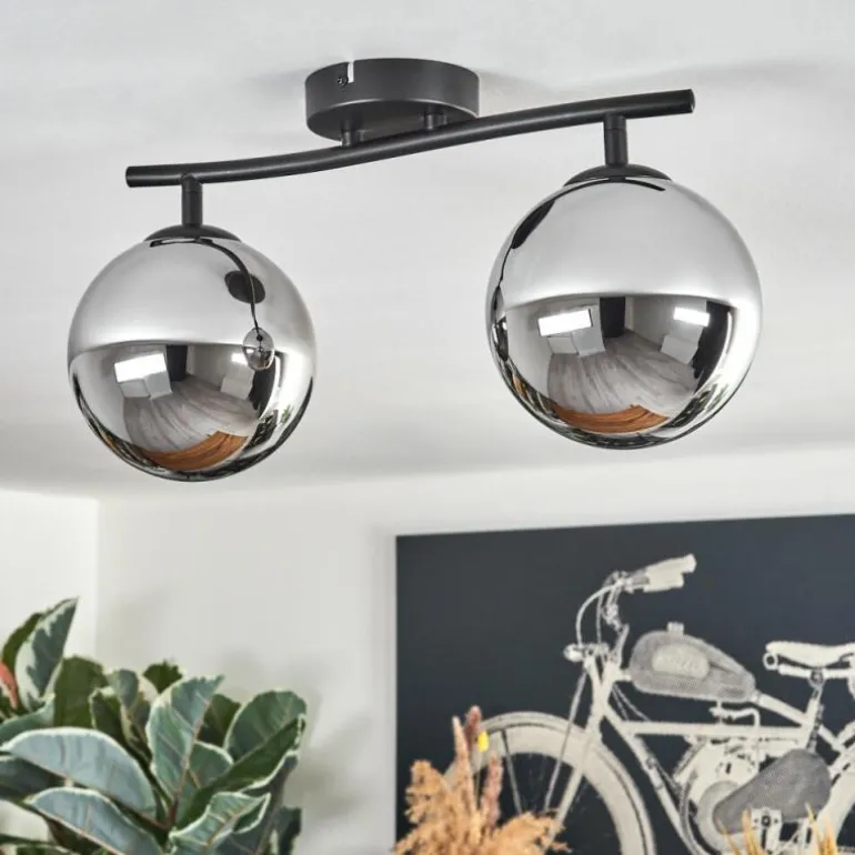 Gastor Plafonnier, Boule lumineuse Chrome, Fumé, 2 lumières