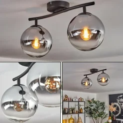 Gastor Plafonnier, Boule lumineuse Chrome, Clair, Fumé, 2 lumières