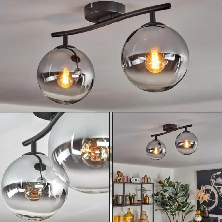 Gastor Plafonnier, Boule lumineuse Chrome, Clair, Fumé, 2 lumières