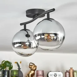 Gastor Plafonnier, Boule lumineuse Chrome, Clair, Fumé, 2 lumières