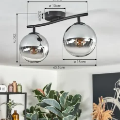 Gastor Plafonnier, Boule lumineuse Chrome, Clair, Fumé, 2 lumières