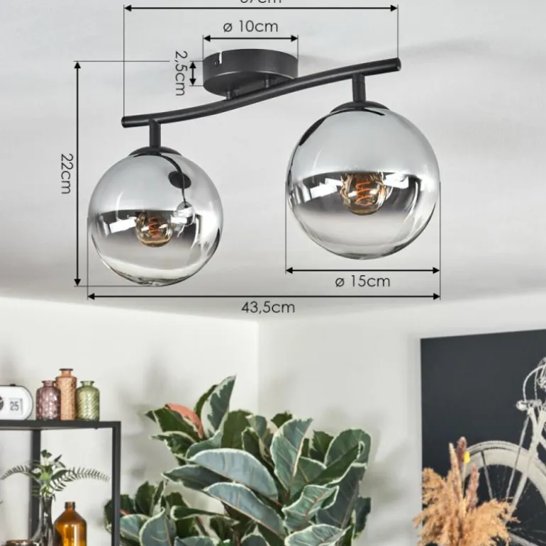 Gastor Plafonnier, Boule lumineuse Chrome, Clair, Fumé, 2 lumières