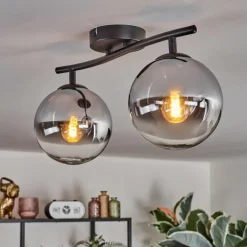 Gastor Plafonnier, Boule lumineuse Chrome, Clair, Fumé, 2 lumières
