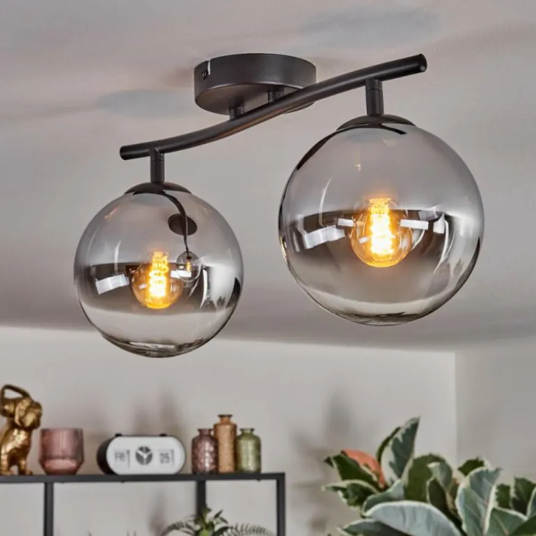 Gastor Plafonnier, Boule lumineuse Chrome, Clair, Fumé, 2 lumières