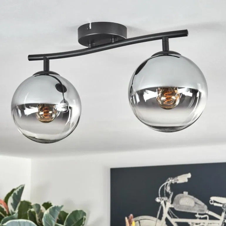 Gastor Plafonnier, Boule lumineuse Chrome, Clair, Fumé, 2 lumières