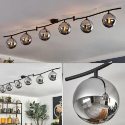 Gastor Plafonnier, Boule lumineuse Chrome, Fumé, 6 lumières