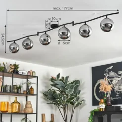 Gastor Plafonnier, Boule lumineuse Chrome, Fumé, 6 lumières