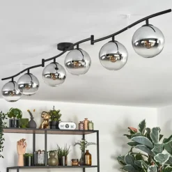Gastor Plafonnier, Boule lumineuse Chrome, Clair, Fumé, 6 lumières