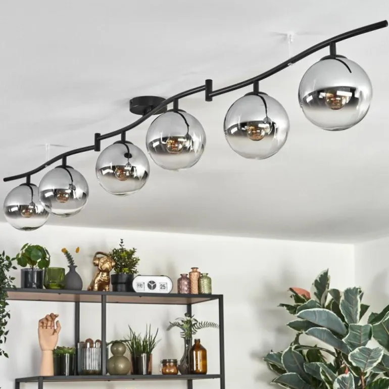 Gastor Plafonnier, Boule lumineuse Chrome, Clair, Fumé, 6 lumières