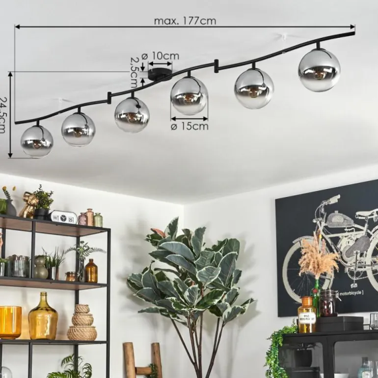 Gastor Plafonnier, Boule lumineuse Chrome, Clair, Fumé, 6 lumières