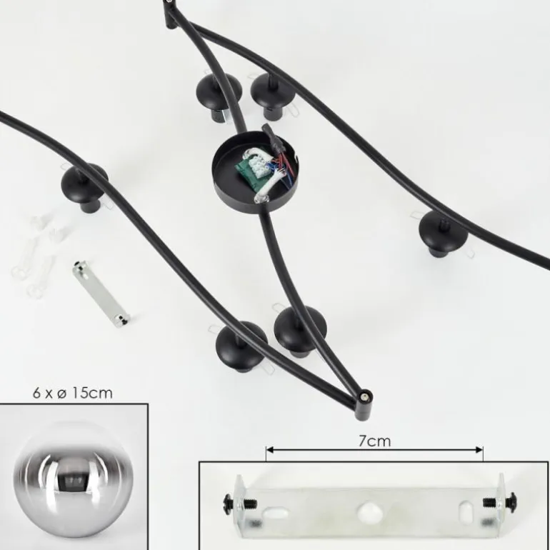 Gastor Plafonnier, Boule lumineuse Chrome, Clair, Fumé, 6 lumières