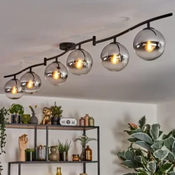 Gastor Plafonnier, Boule lumineuse Chrome, Clair, Fumé, 6 lumières