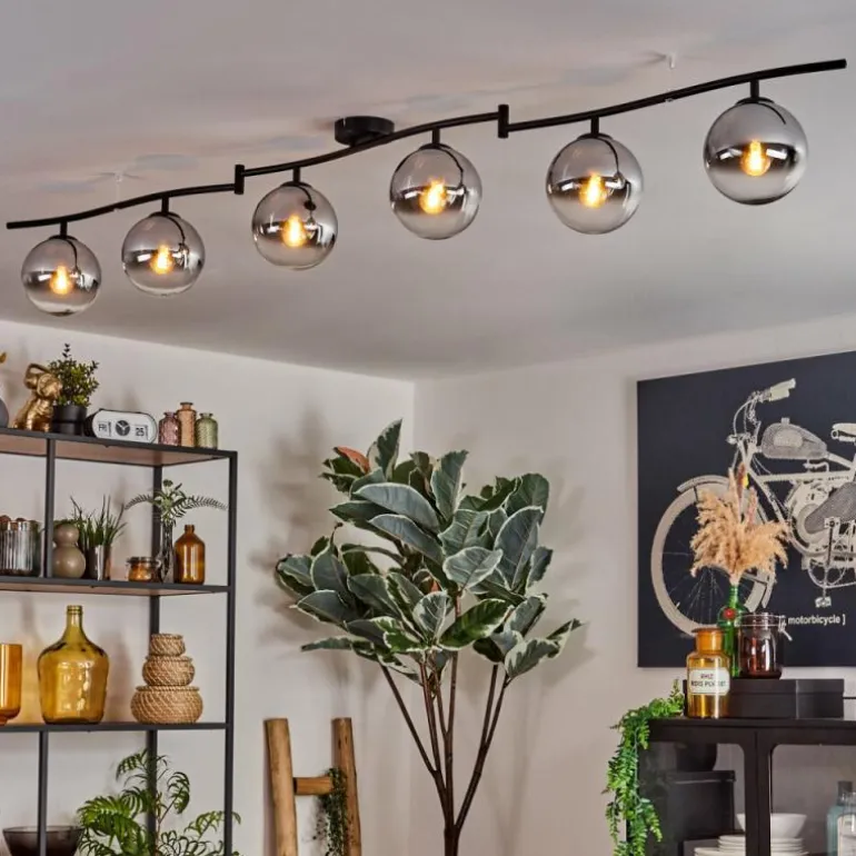 Gastor Plafonnier, Boule lumineuse Chrome, Clair, Fumé, 6 lumières