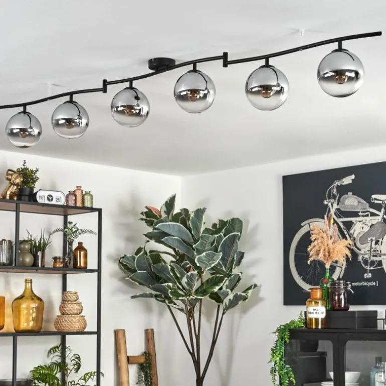 Gastor Plafonnier, Boule lumineuse Chrome, Clair, Fumé, 6 lumières