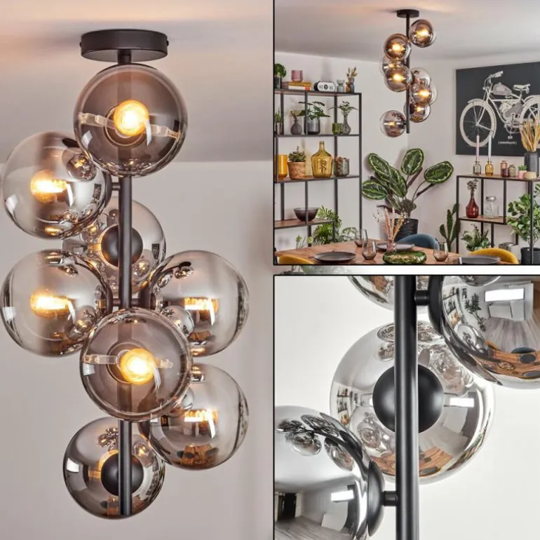 Gastor Plafonnier, Boule lumineuse 32 cm Chrome, Clair, Fumé, 8 lumières