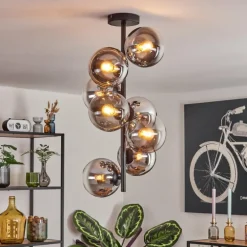 Gastor Plafonnier, Boule lumineuse 32 cm Chrome, Clair, Fumé, 8 lumières