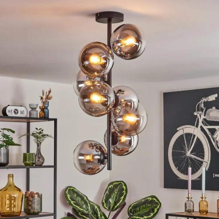 Gastor Plafonnier, Boule lumineuse 32 cm Chrome, Clair, Fumé, 8 lumières