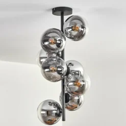 Gastor Plafonnier, Boule lumineuse 32 cm Chrome, Clair, Fumé, 8 lumières