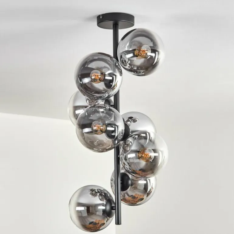 Gastor Plafonnier, Boule lumineuse 32 cm Chrome, Clair, Fumé, 8 lumières