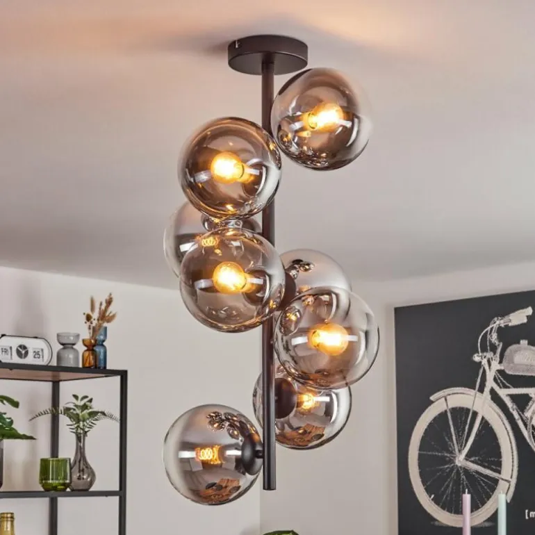 Gastor Plafonnier, Boule lumineuse 32 cm Chrome, Clair, Fumé, 8 lumières