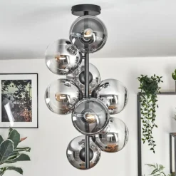 Gastor Plafonnier, Boule lumineuse 32 cm Chrome, Clair, Fumé, 8 lumières
