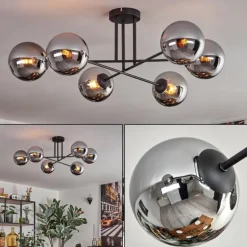 Gastor Plafonnier, Boule lumineuse 15 cm Chrome, Fumé, 6 lumières