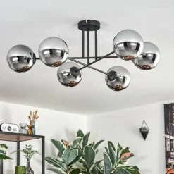 Gastor Plafonnier, Boule lumineuse 15 cm Chrome, Fumé, 6 lumières