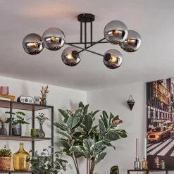 Gastor Plafonnier, Boule lumineuse 15 cm Chrome, Fumé, 6 lumières