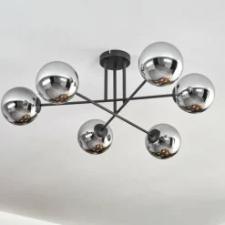 Gastor Plafonnier, Boule lumineuse 15 cm Chrome, Fumé, 6 lumières