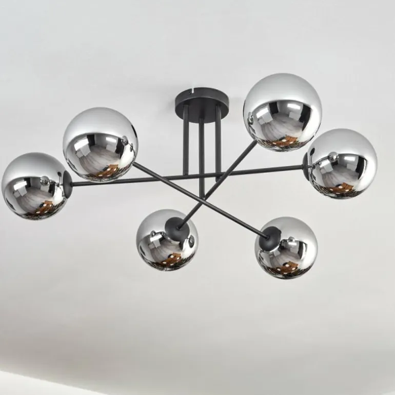Gastor Plafonnier, Boule lumineuse 15 cm Chrome, Fumé, 6 lumières