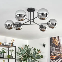 Gastor Plafonnier, Boule lumineuse 15 cm Chrome, Fumé, 6 lumières