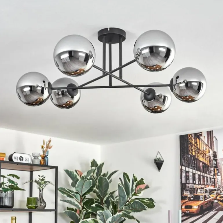 Gastor Plafonnier, Boule lumineuse 15 cm Chrome, Fumé, 6 lumières