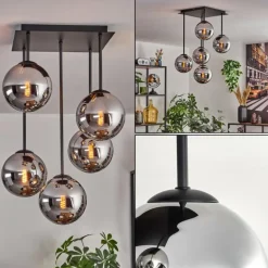 Gastor Plafonnier, Boule lumineuse Chrome, Fumé, 5 lumières